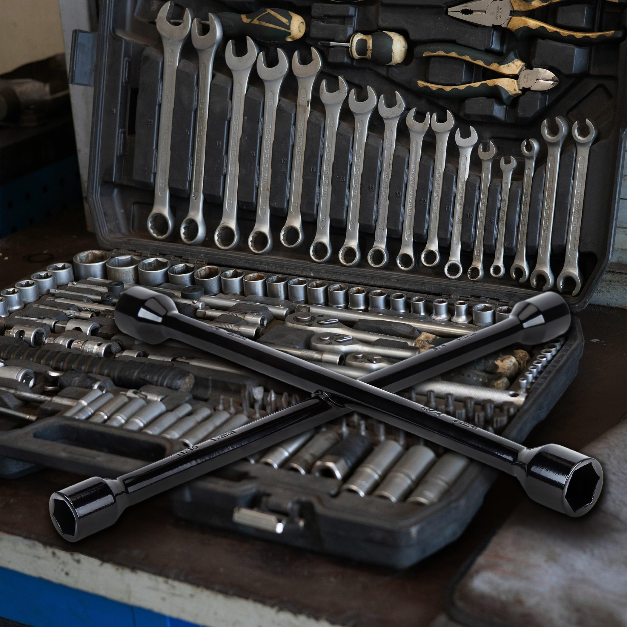 CARTMAN packaged wrench on garage bench illustrating ready-to-use maintenance convenience