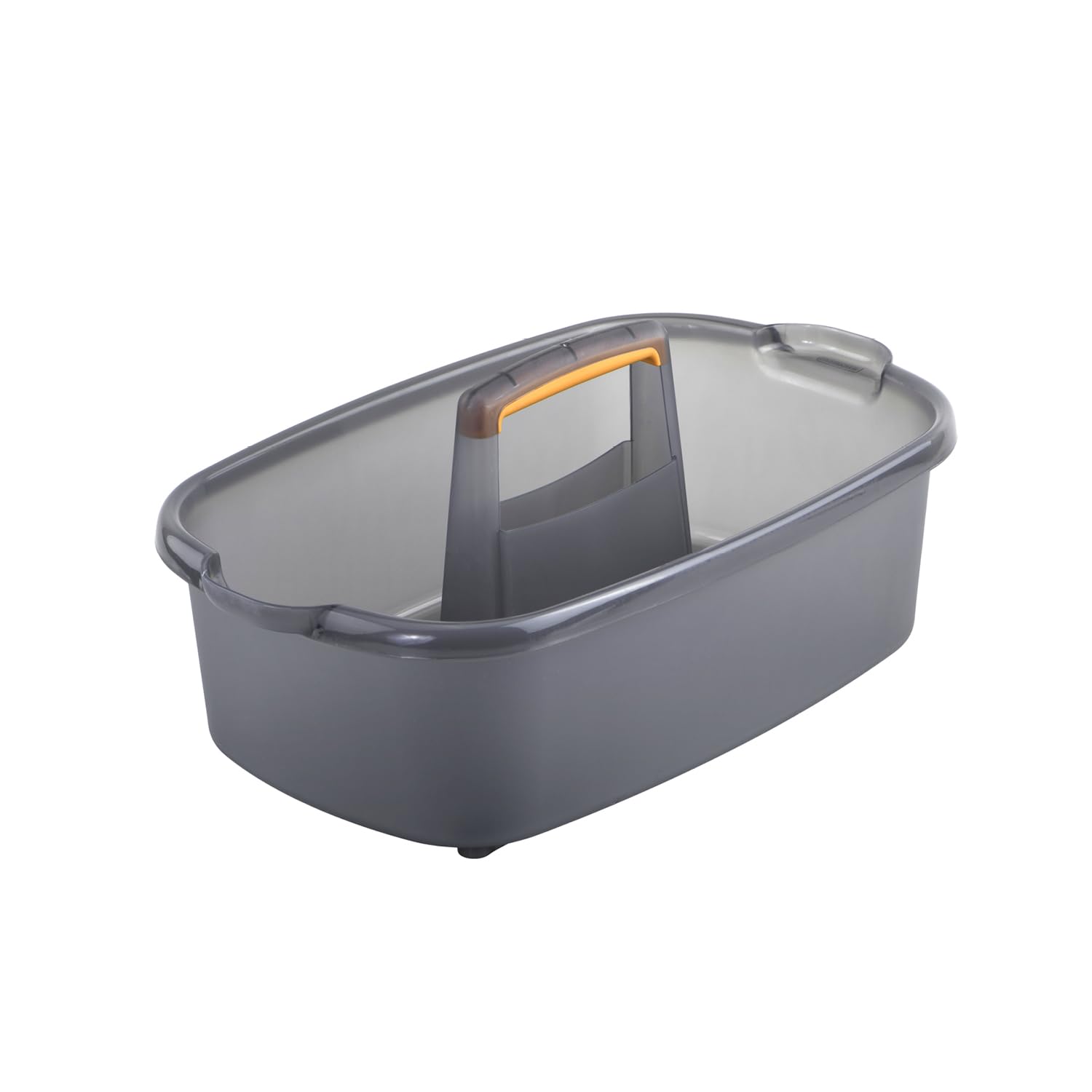 Casabella front view of gray caddy showing organized storage benefit
