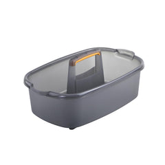 Casabella front view of gray caddy showing organized storage benefit