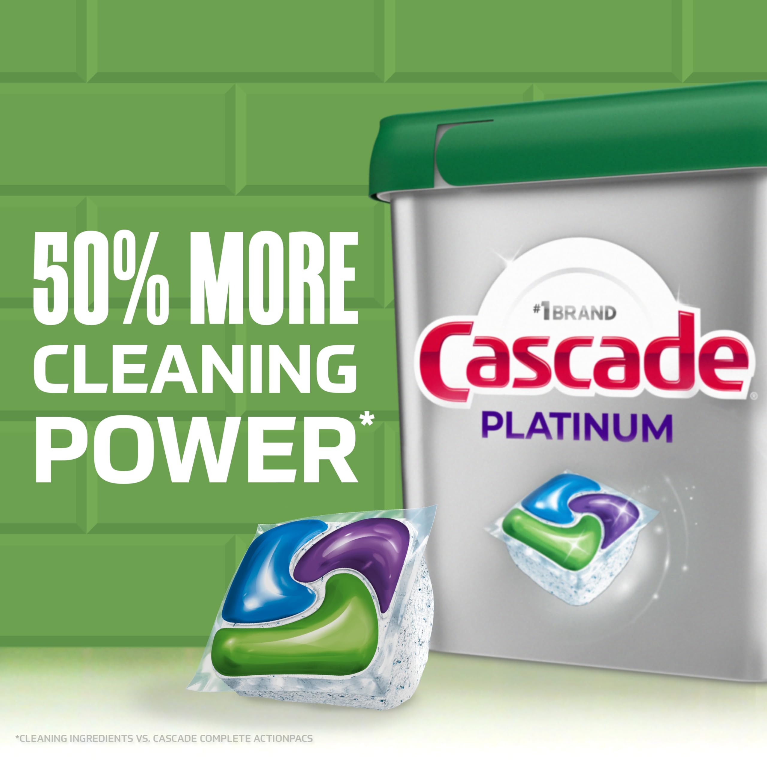 Cascade Platinum pod placed in dishwasher dispenser illustrating simple use benefit