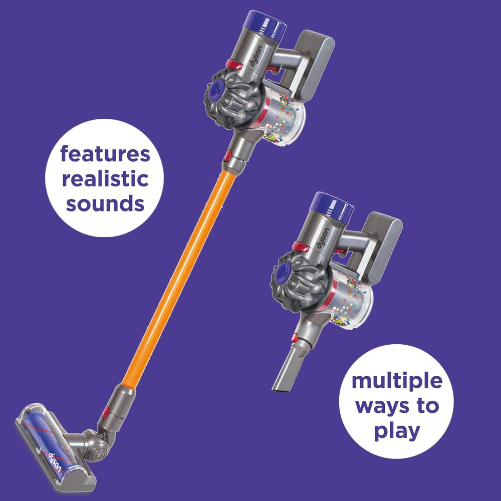 Casdon child using toy vacuum demonstrating independent role-play and motor skill practice