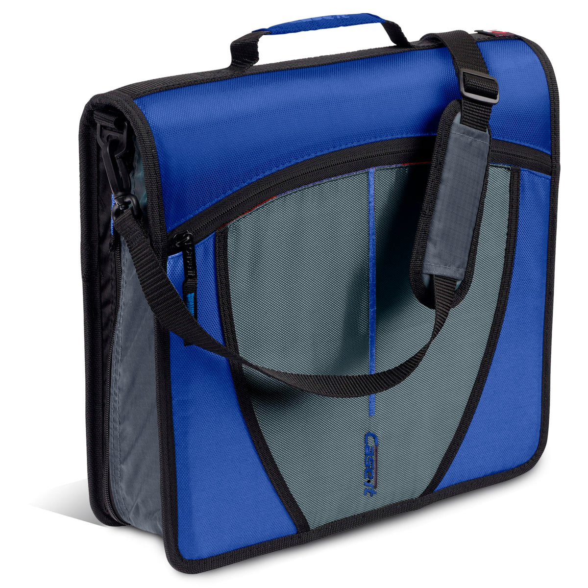 Case-it front closed midnight blue showing neat exterior and secure zipper benefit