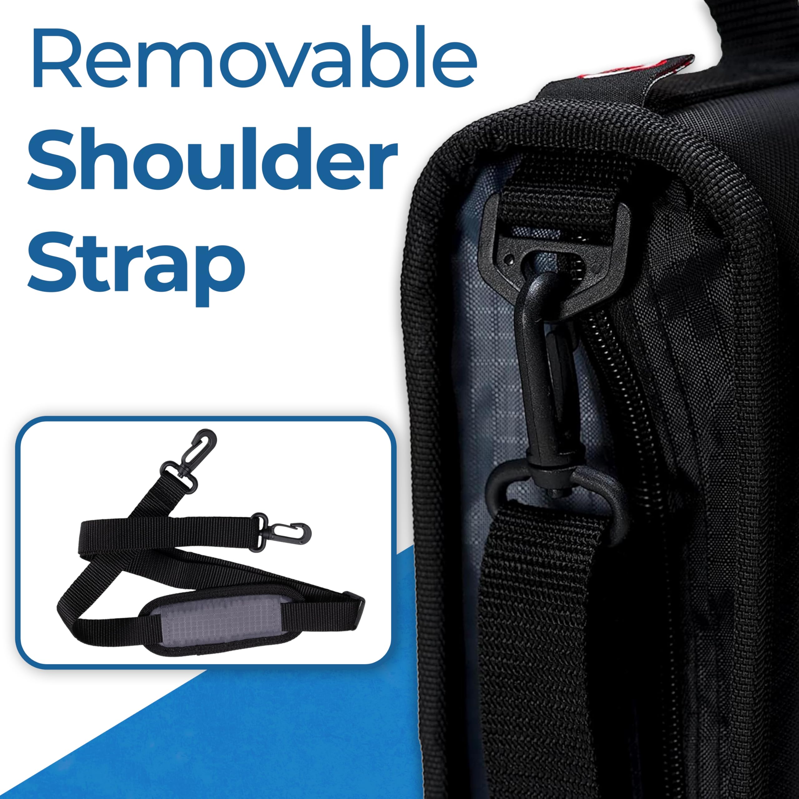 Case-it handle and adjustable shoulder strap for comfortable carry between classes
