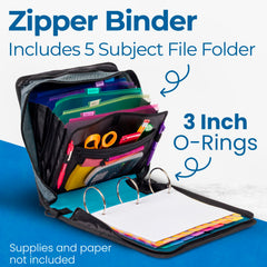 Case-it Mighty Zip Tab opened to show rings, pockets, and expanding file for fast organization