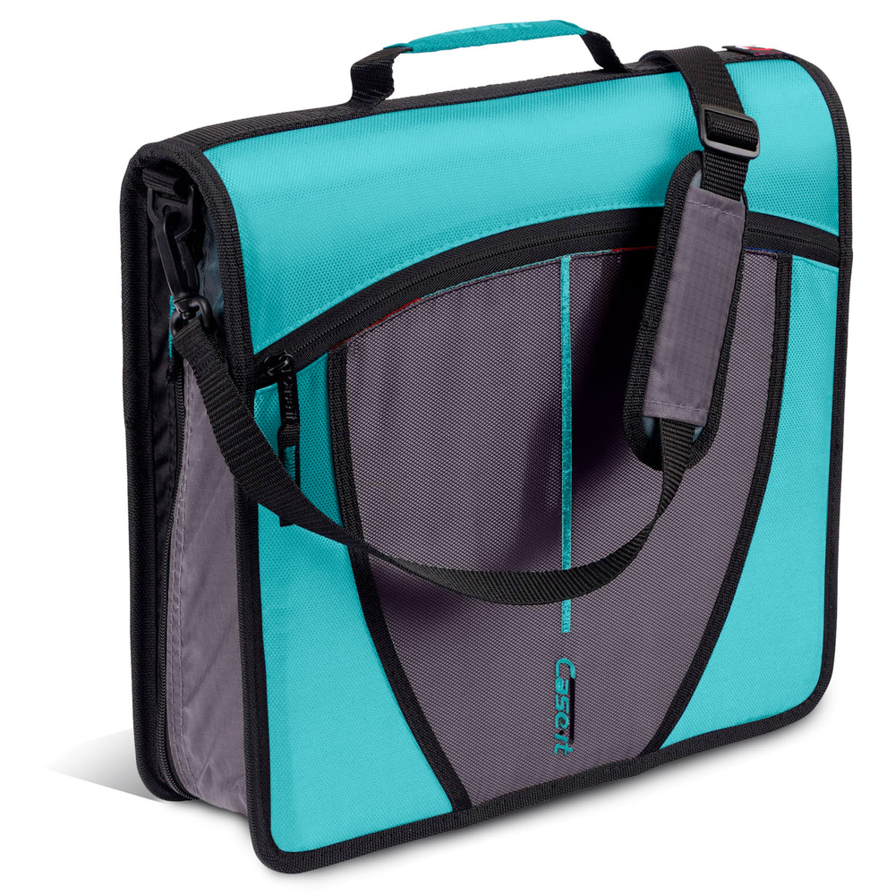 Case-it front view spearmint blue binder showing zipper and handle for easy transport