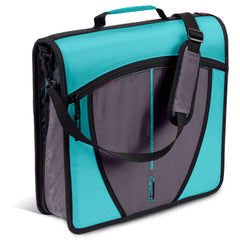 Case-it front view spearmint blue binder showing zipper and handle for easy transport