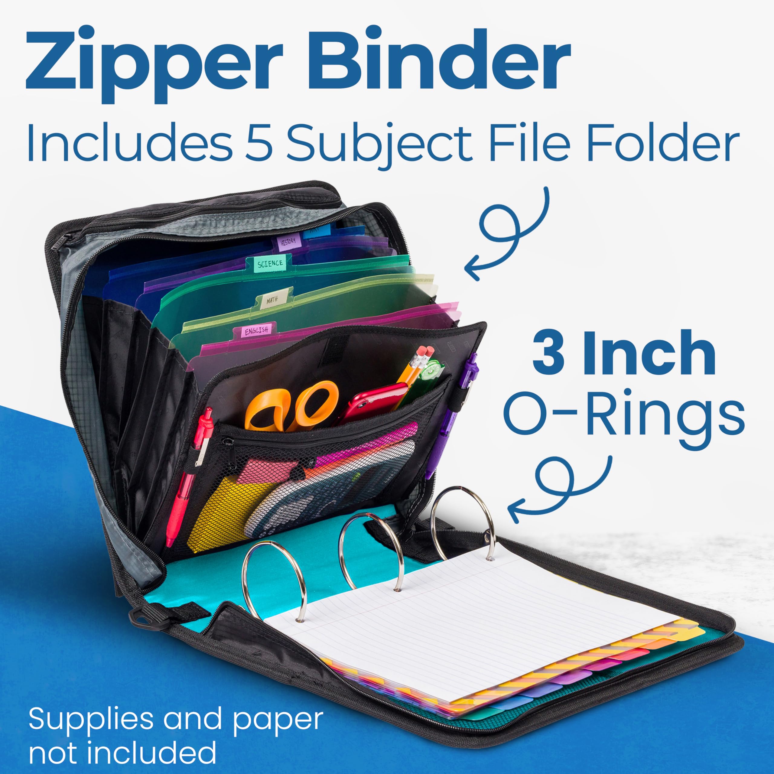 Case-it interior open layout with 5-tab expanding file for fast color-coded sorting