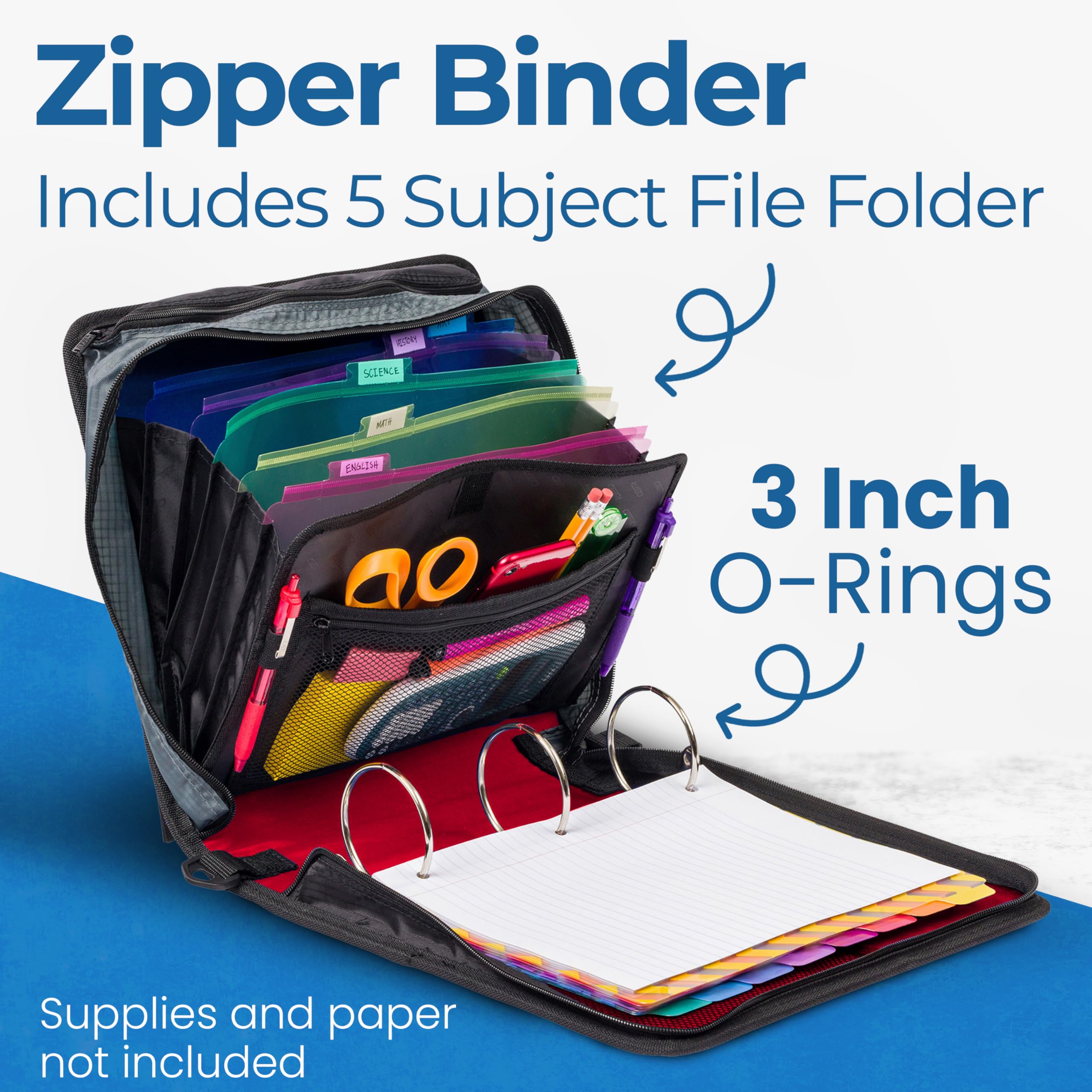 Case-it binder opened flat with 3-inch O-rings visible for high-capacity organization benefit