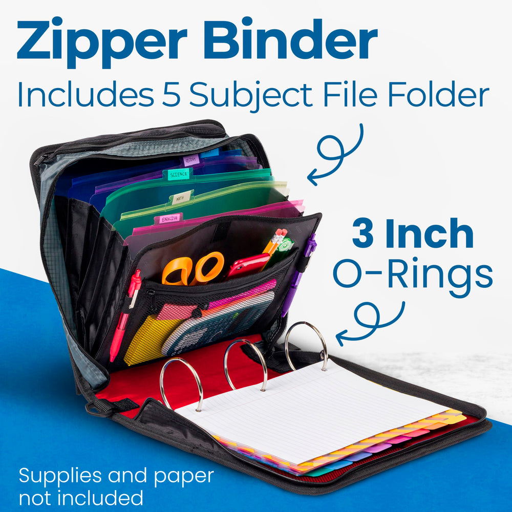 Case-it binder opened flat with 3-inch O-rings visible for high-capacity organization benefit
