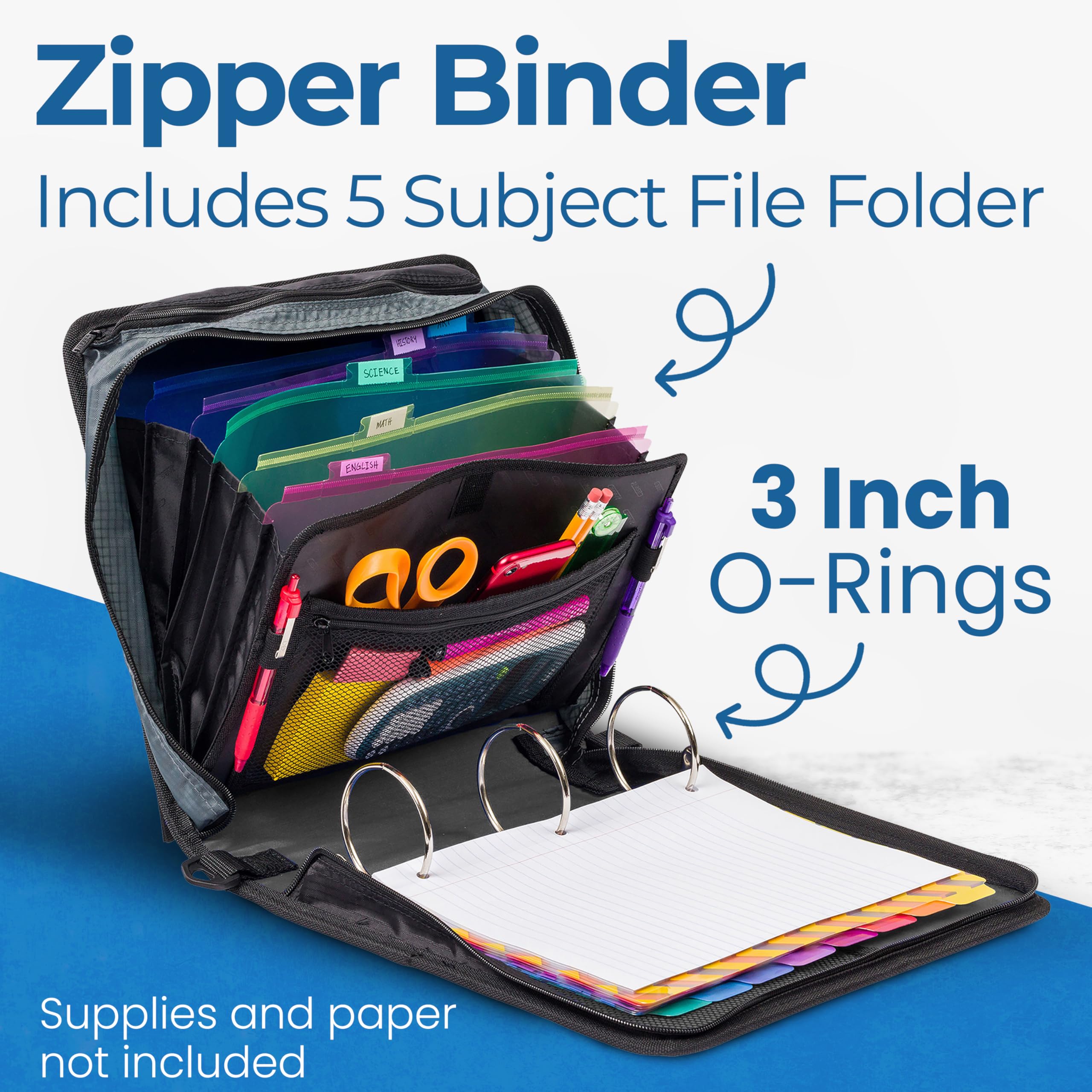 Case-it opened to reveal built-in 5-tab expanding file for fast subject sorting