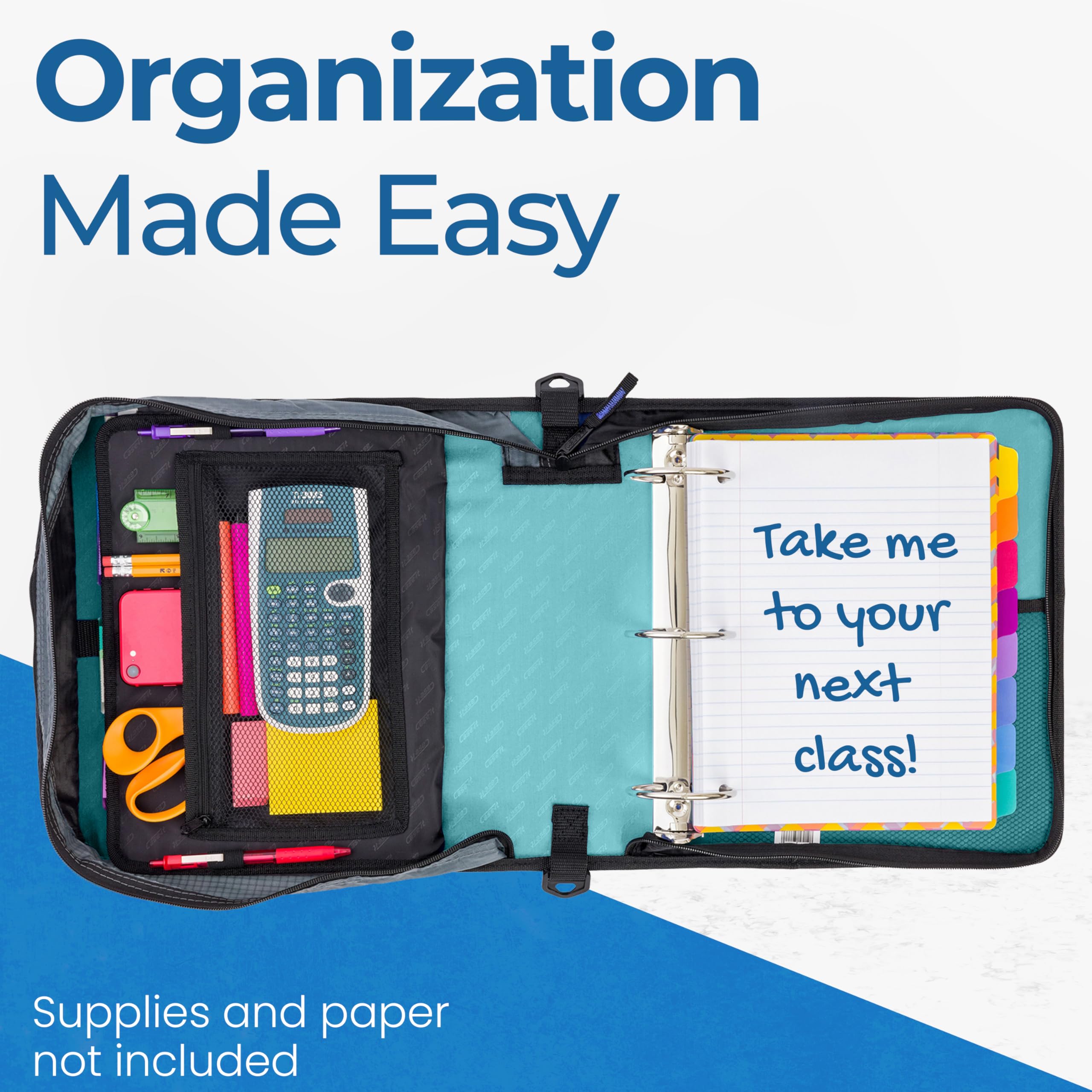 Case-it beside a spiral notebook to show scale and generous 600-sheet capacity