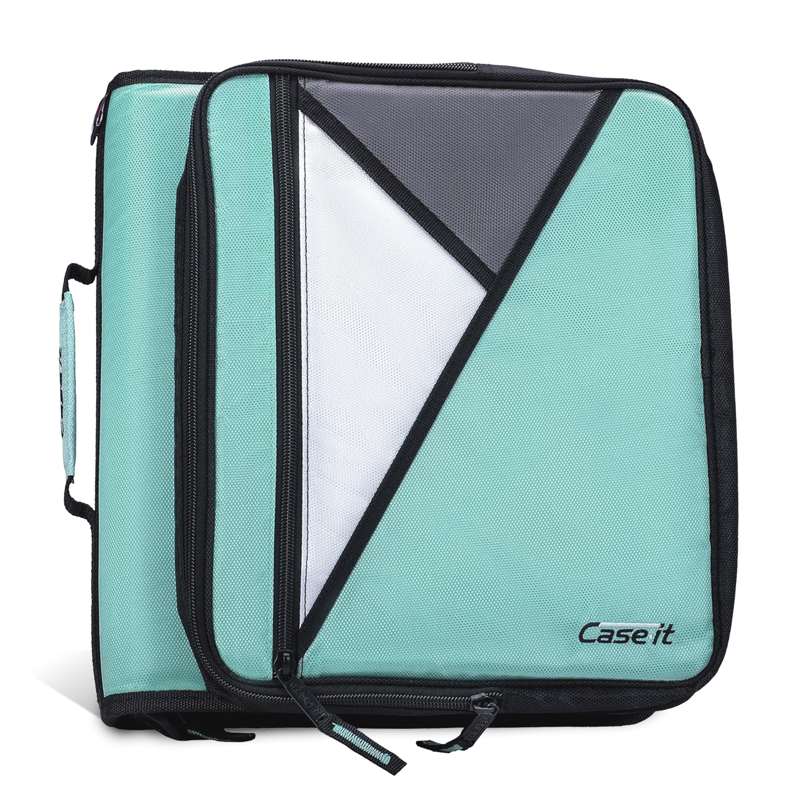 Case-it front closed view showing spearmint color and zip closure benefit protection