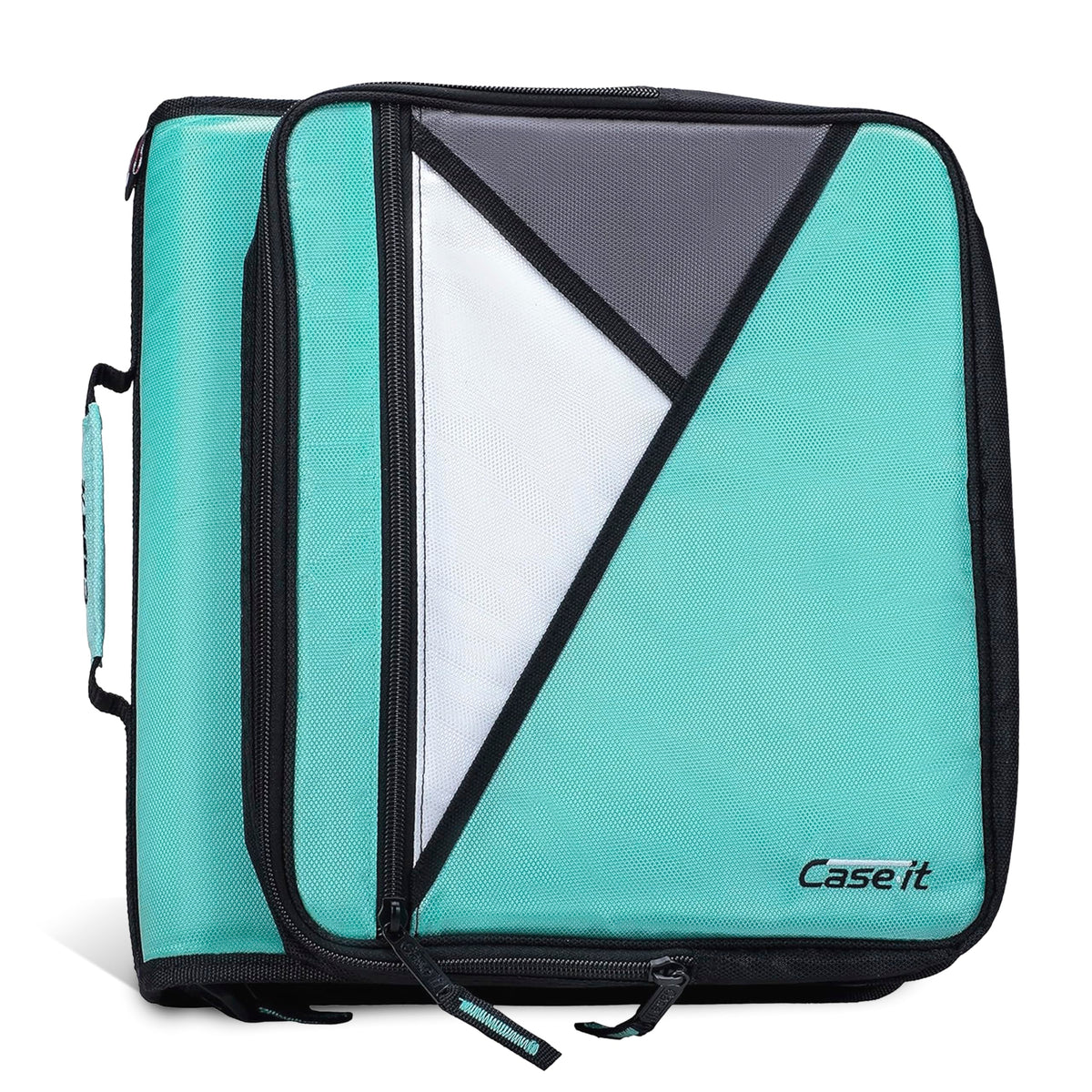 Case-it front closed view showing spearmint color and zip closure benefit protection