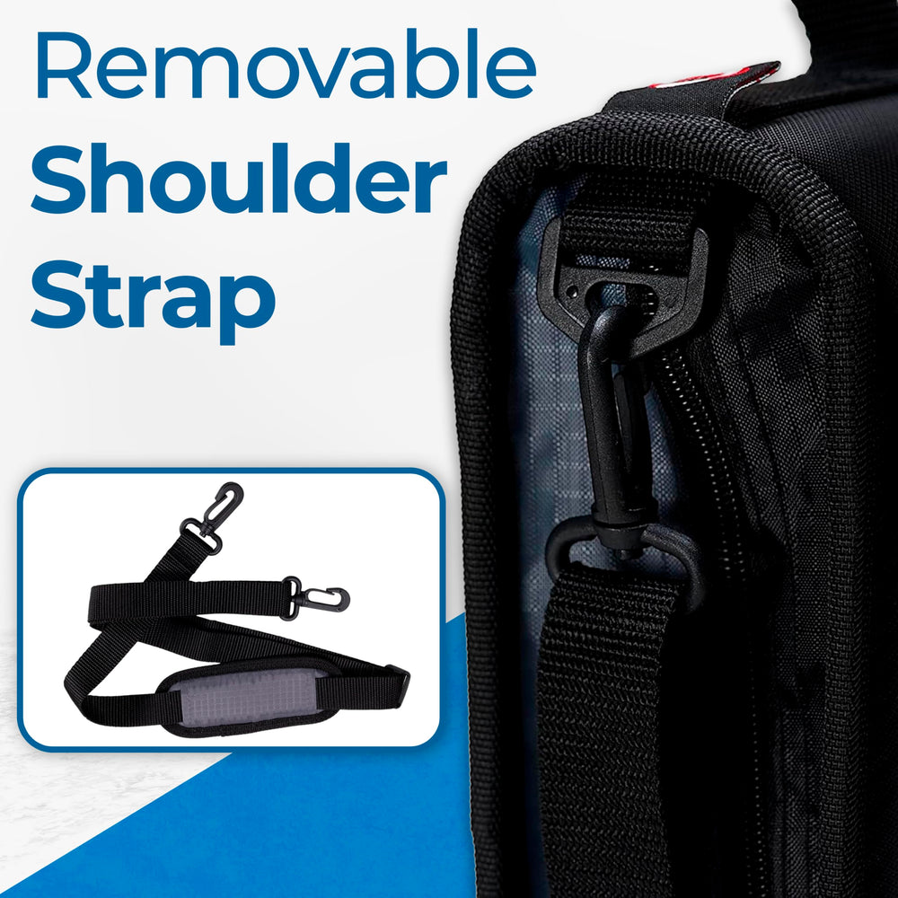 Case-it handle and adjustable shoulder strap for comfortable carrying on the go