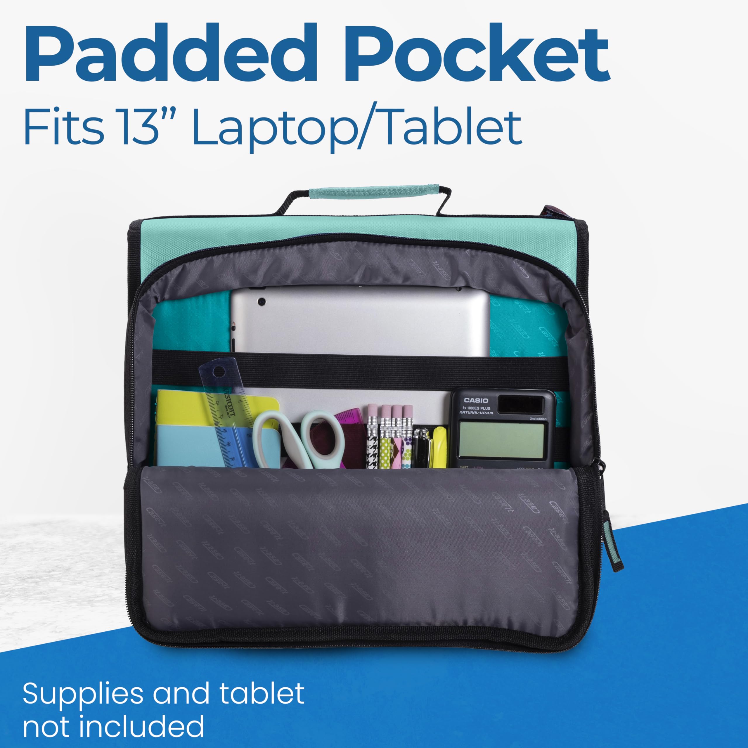 Case-it zippered pockets detail organizing chargers and pens for quick access