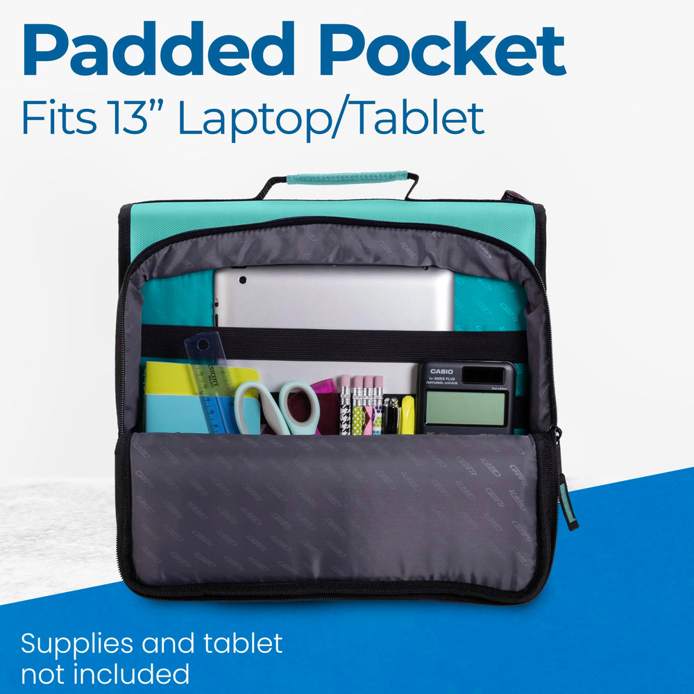 Case-it zippered pockets detail organizing chargers and pens for quick access