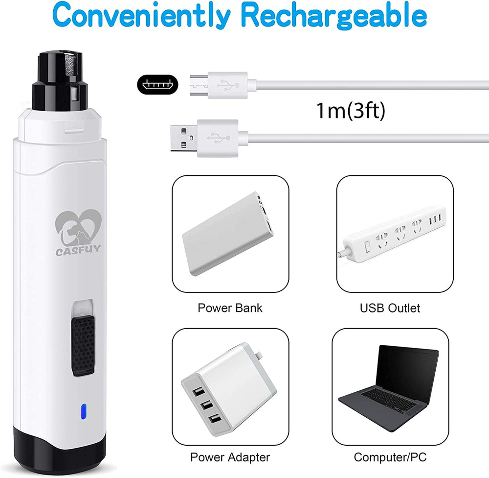 Casfuy charging port with LED indicator showing rechargeable convenience benefit