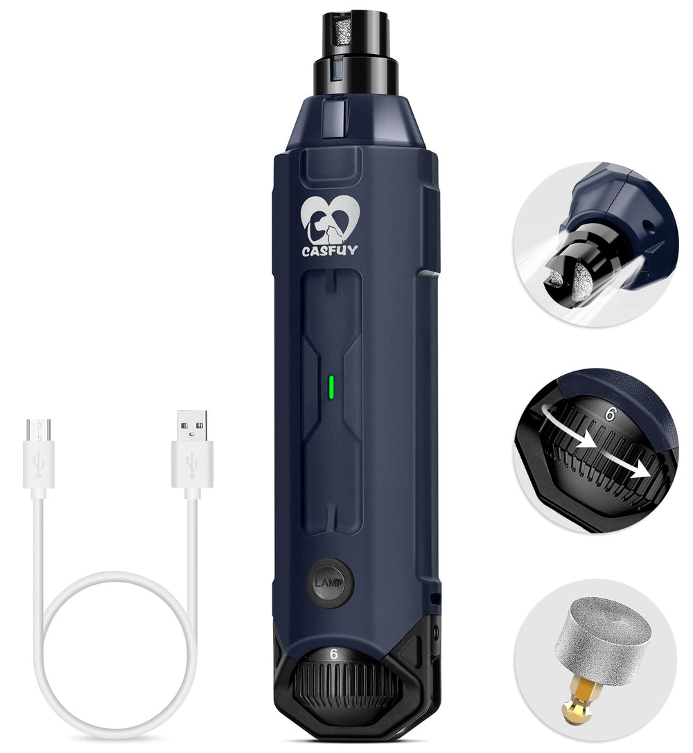 Casfuy front view in blue showing compact rechargeable grinder and benefits ease