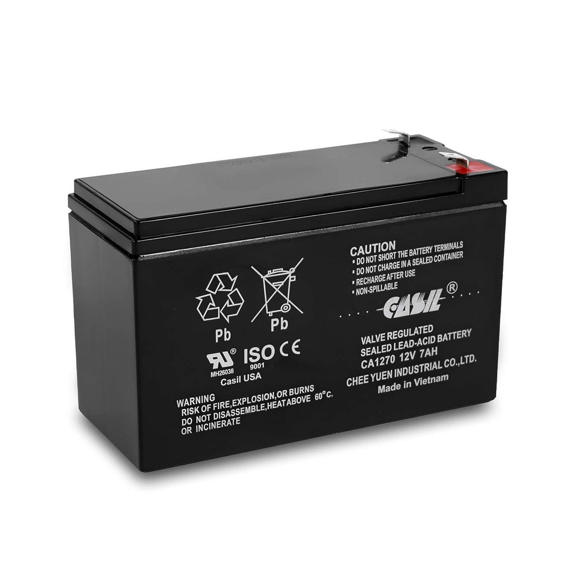 Casil CA1270 front view showing compact sealed battery and product benefits