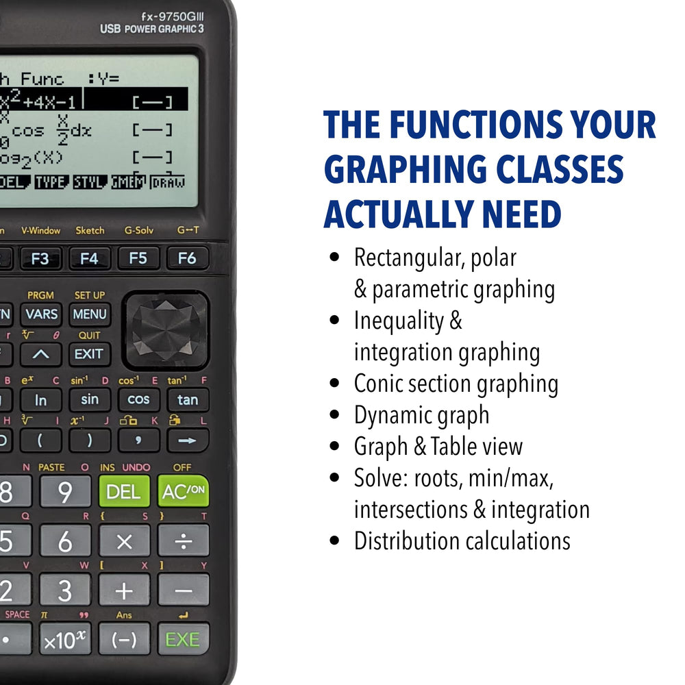 Casio fx-9750GIII side profile demonstrating compact size for portability