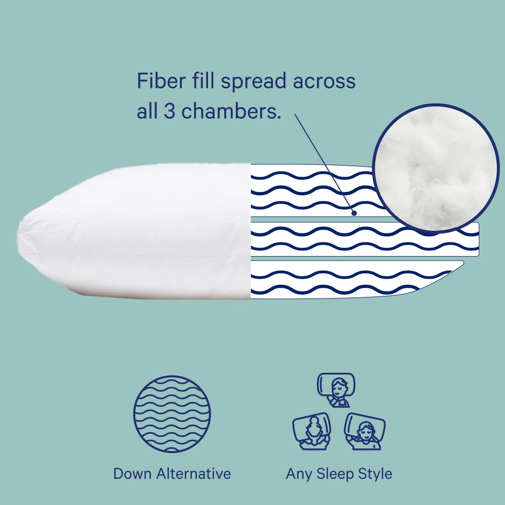 Casper pillow three-chamber close-up showing stable fill distribution benefit