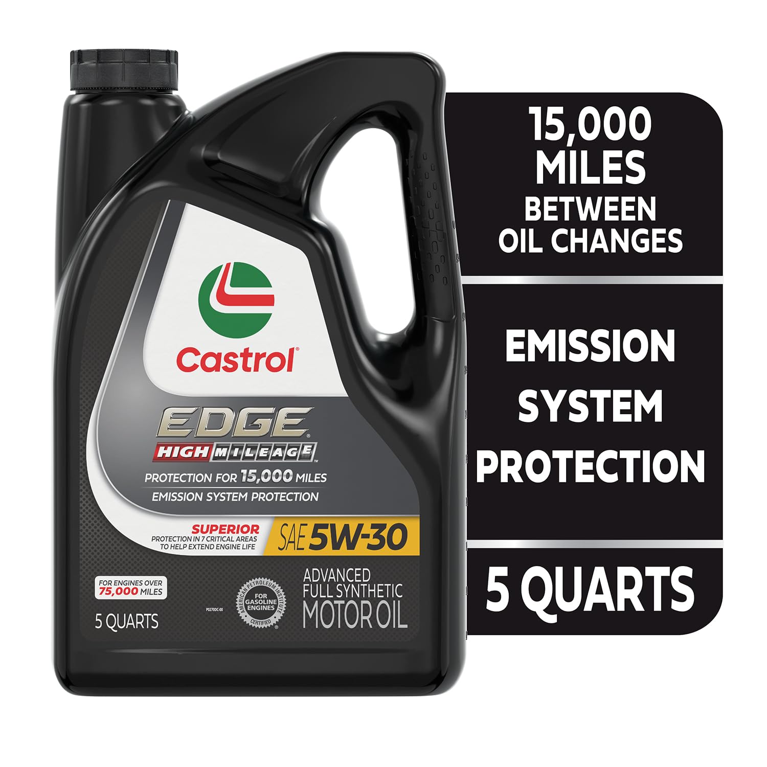 Castrol EDGE high mileage back label with usage and safety details