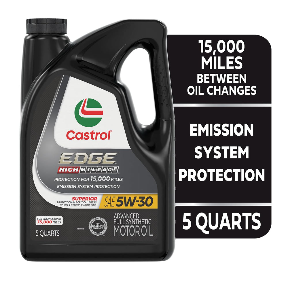 Castrol EDGE high mileage back label with usage and safety details