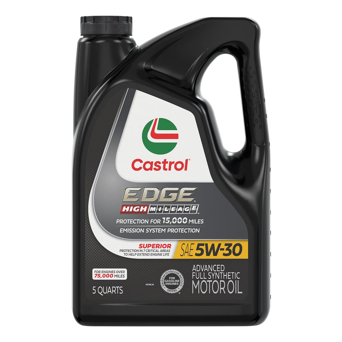 Castrol EDGE high mileage front label showing product and benefits