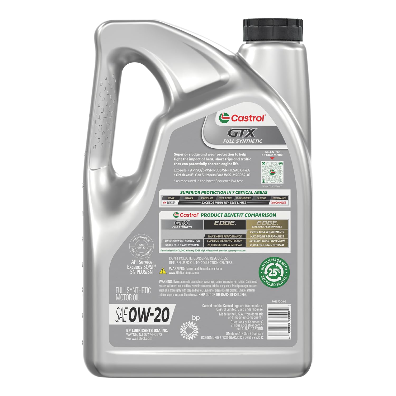 Castrol GTX five-quart bottle next to a ruler for size comparison and convenience