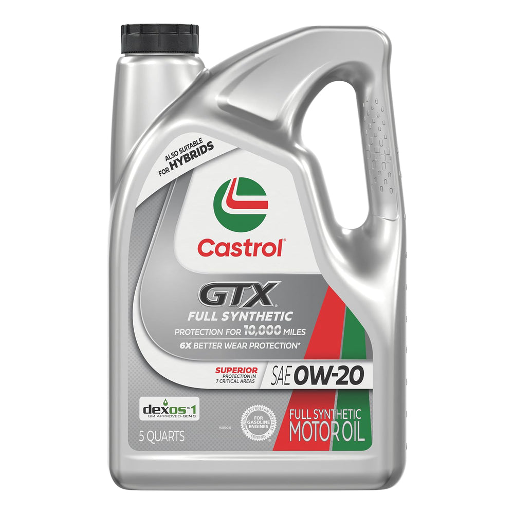 Castrol GTX Full Synthetic 0W-20 front label showing product and benefits