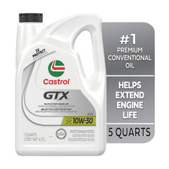 Castrol GTX bottle angled to show handle and pour spout for easy handling