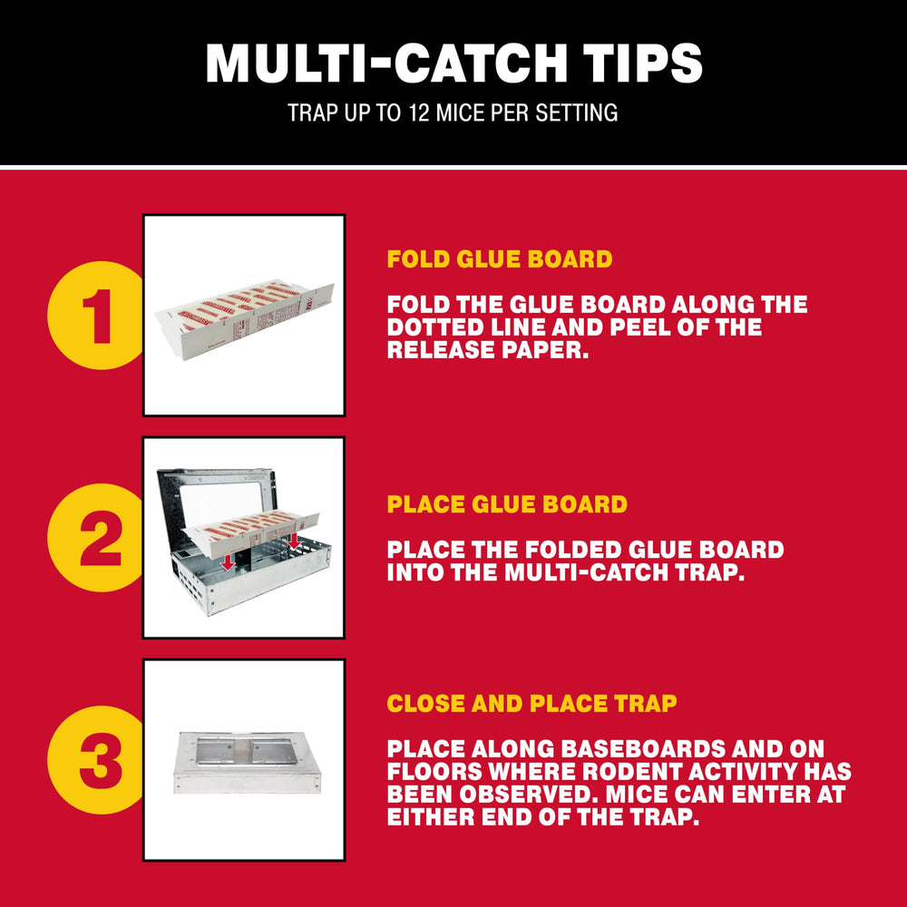 Catchmaster glue board tucked behind fridge demonstrating hidden placement benefit