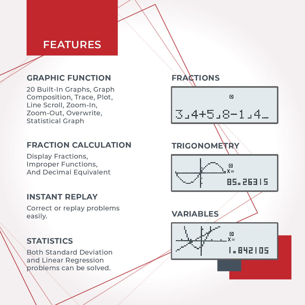 CATIGA CS-121 closeup of graph and equation display for quick result verification
