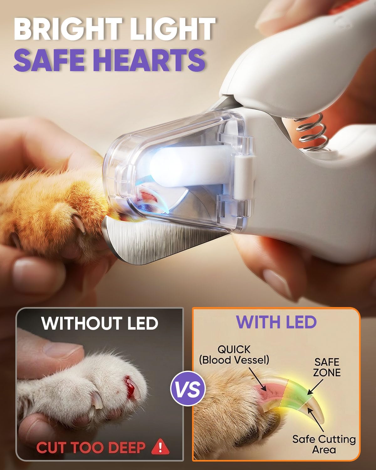 CATPICK dual LED lights illuminating a pet nail for safer trimming