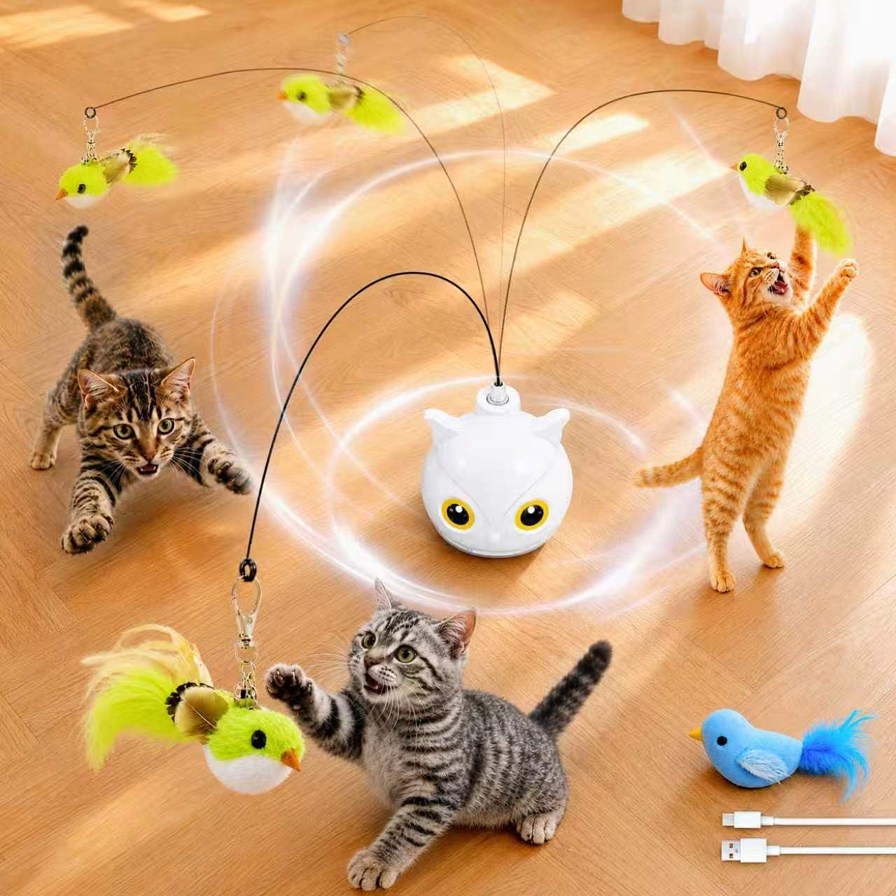CATPICK front view showing feather and base, engaging play for cats