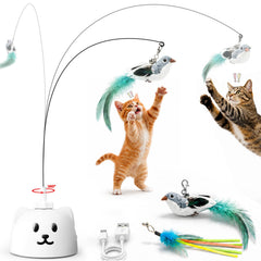 CATPICK front view showing flying bird wand and base for interactive play