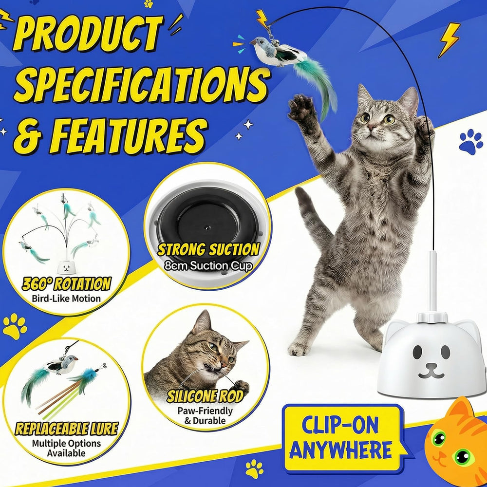 CATPICK in use with cat chasing feather demonstrating active exercise benefit