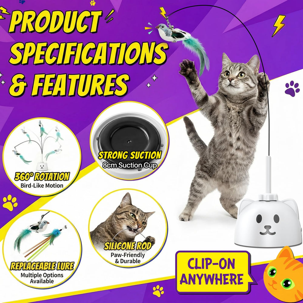 Catpick Joy feather attachment detail highlighting motion that entices cats to chase