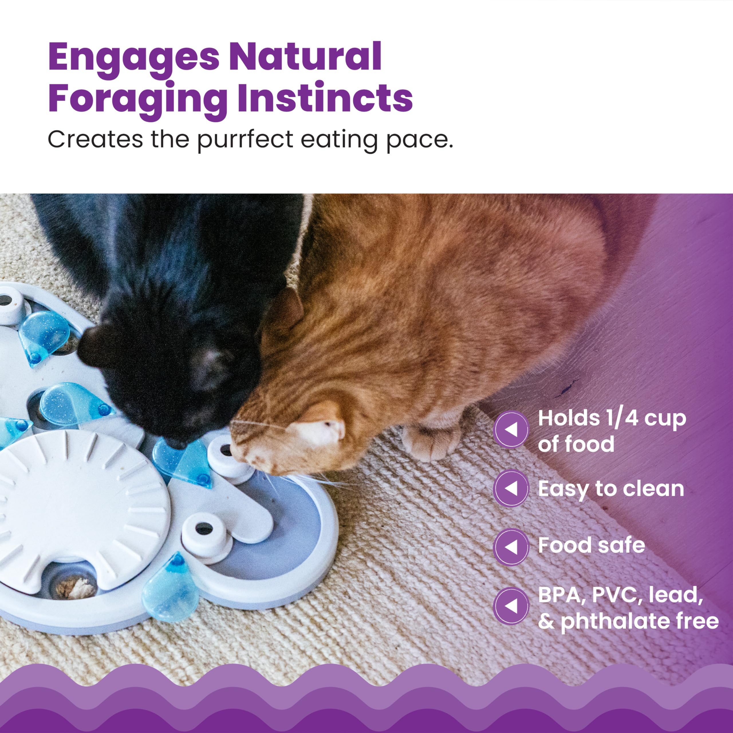 Catstages open base compartments demonstrating distributed slow-feeding