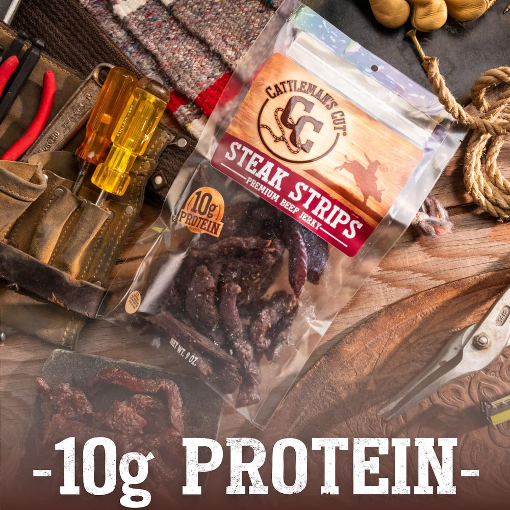 CATTLEMAN'S CUT open resealable bag with visible strips for grab-and-go convenience