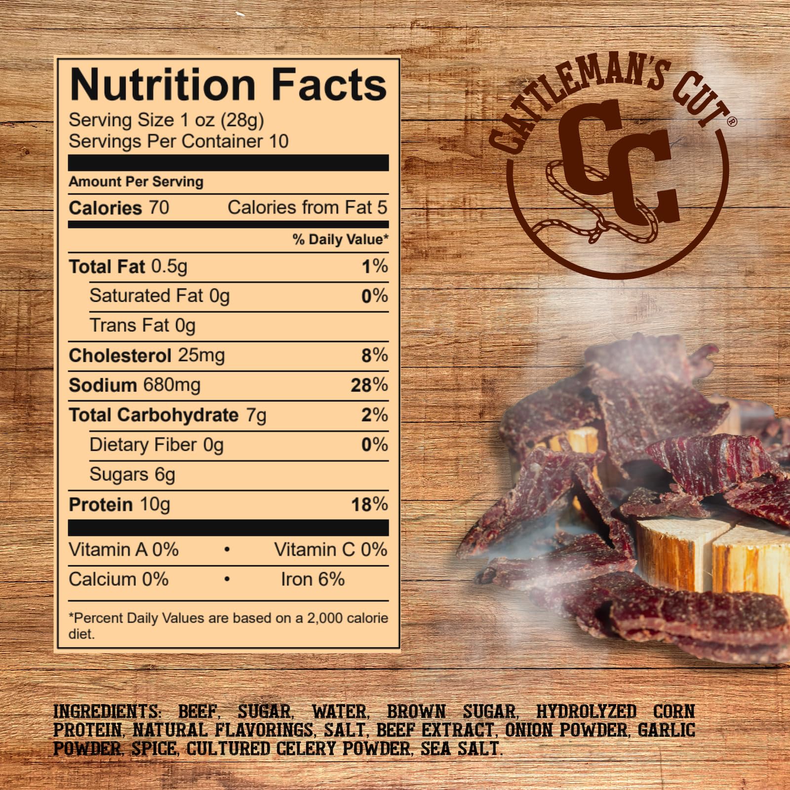 CATTLEMAN'S CUT portion on wood board suggesting hearty protein snack