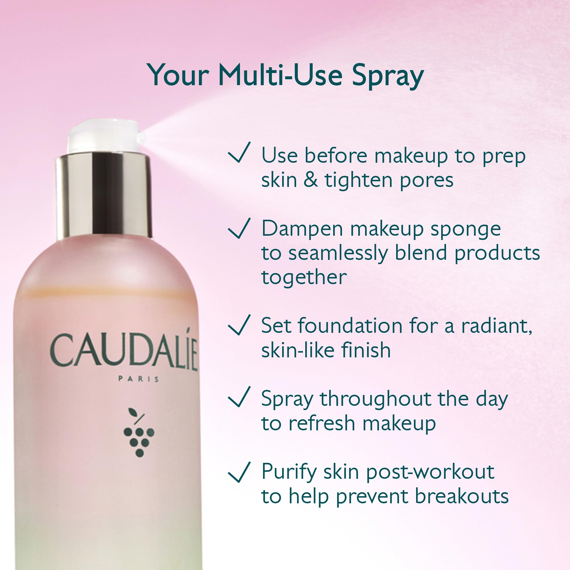 Caudalie Beauty Elixir label detail highlighting natural vegan formulation benefits