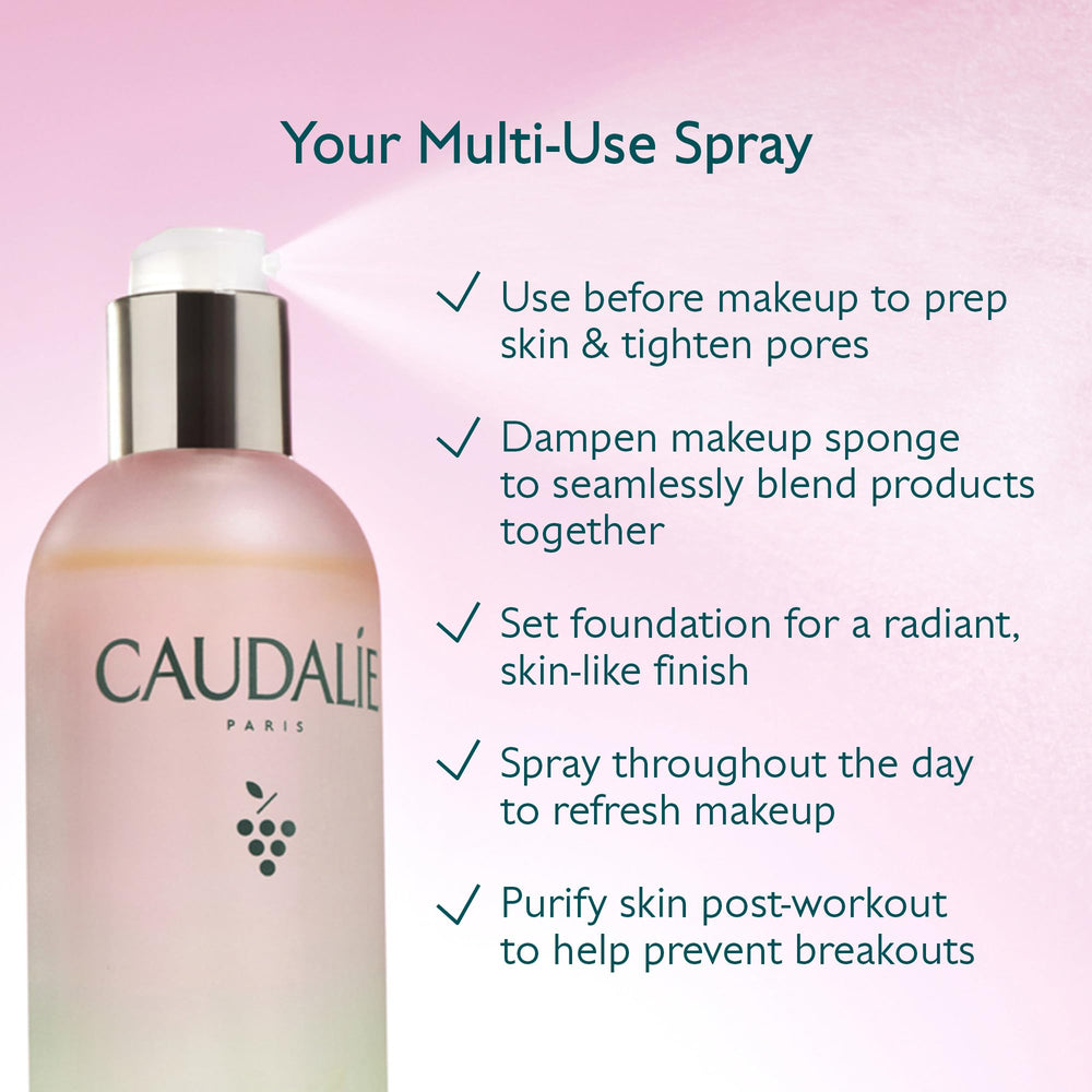 Caudalie Beauty Elixir label detail highlighting natural vegan formulation benefits