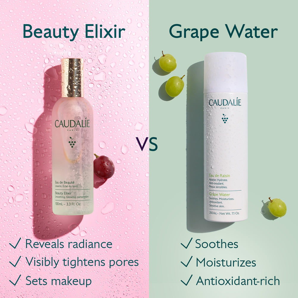 Caudalie Beauty Elixir on makeup table illustrating use as a setting spray benefit