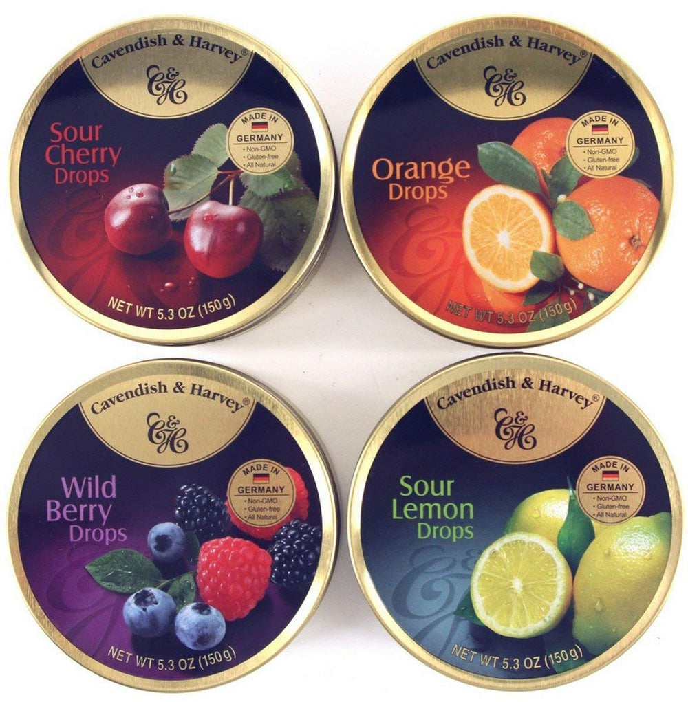 Cavendish & Harvey tin front showing flavors, convenient gifting and freshness