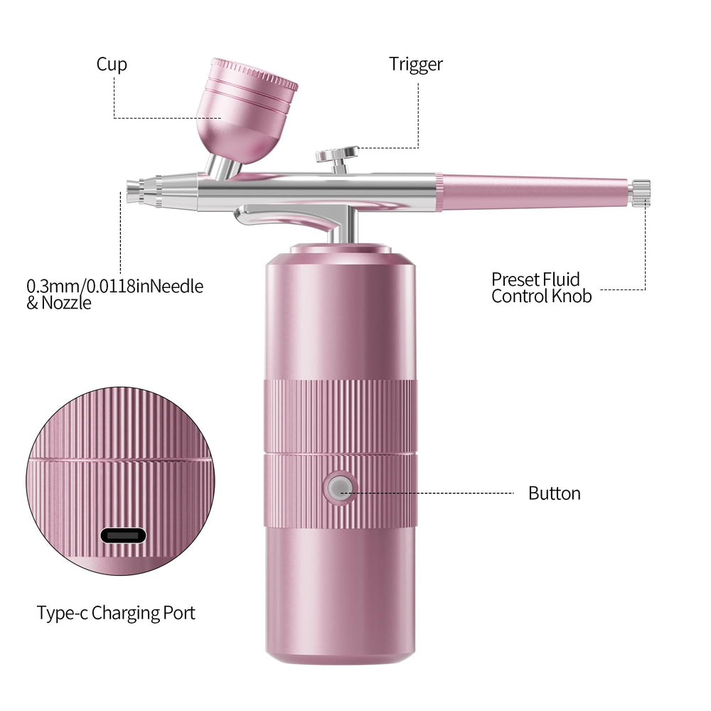 CBVCBV airbrush held in hand for scale showing compact size and travel convenience