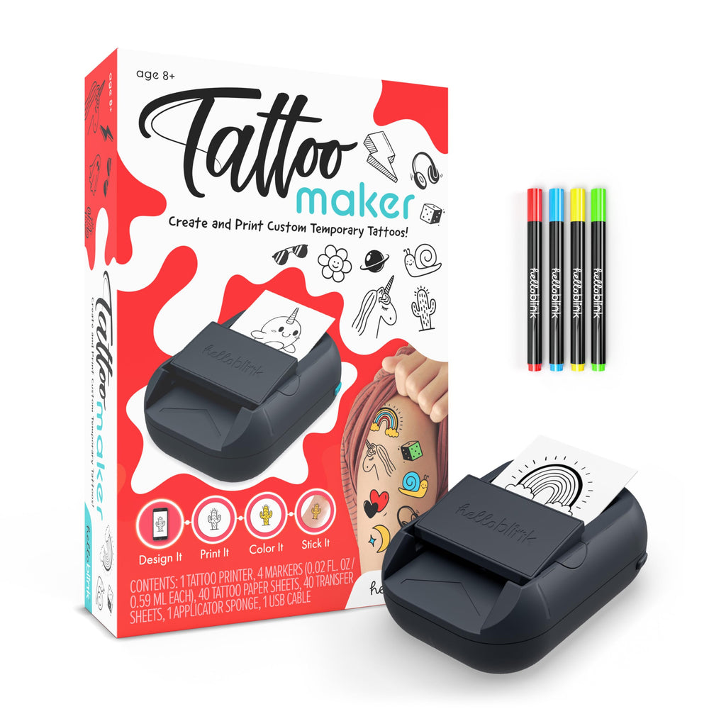 CEACO Hello Blink front view showing compact tattoo printer and starter kit benefits