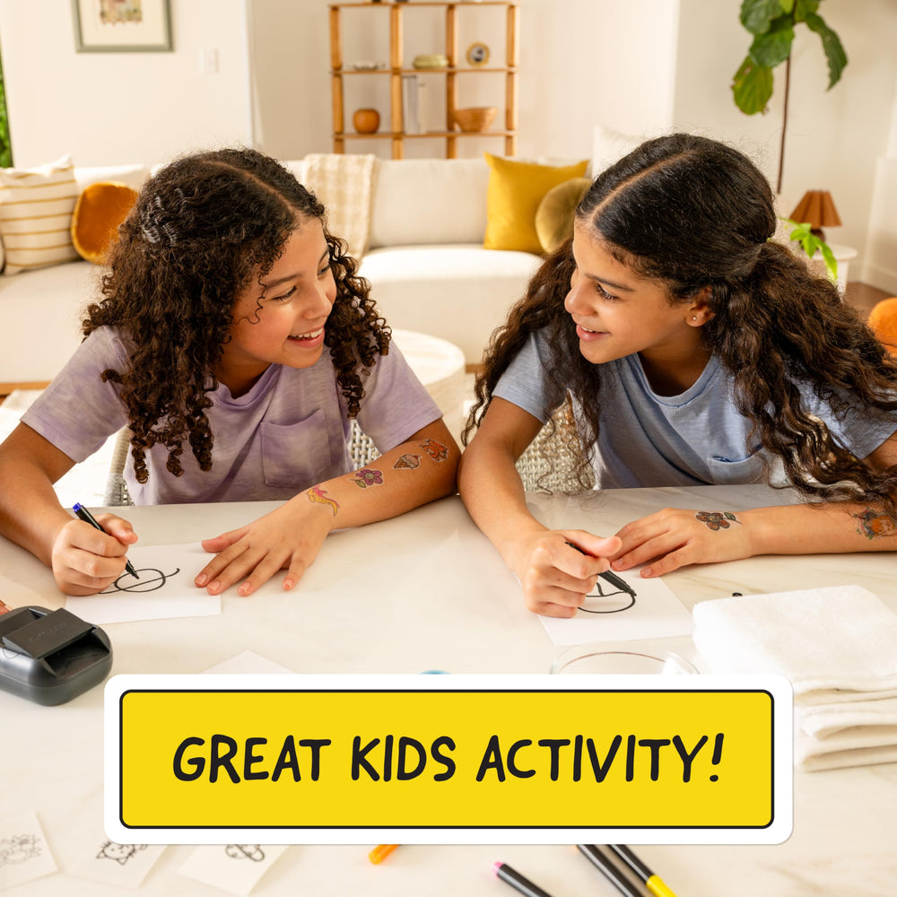CEACO Hello Blink kids using tattoos in backyard showing fun group activity
