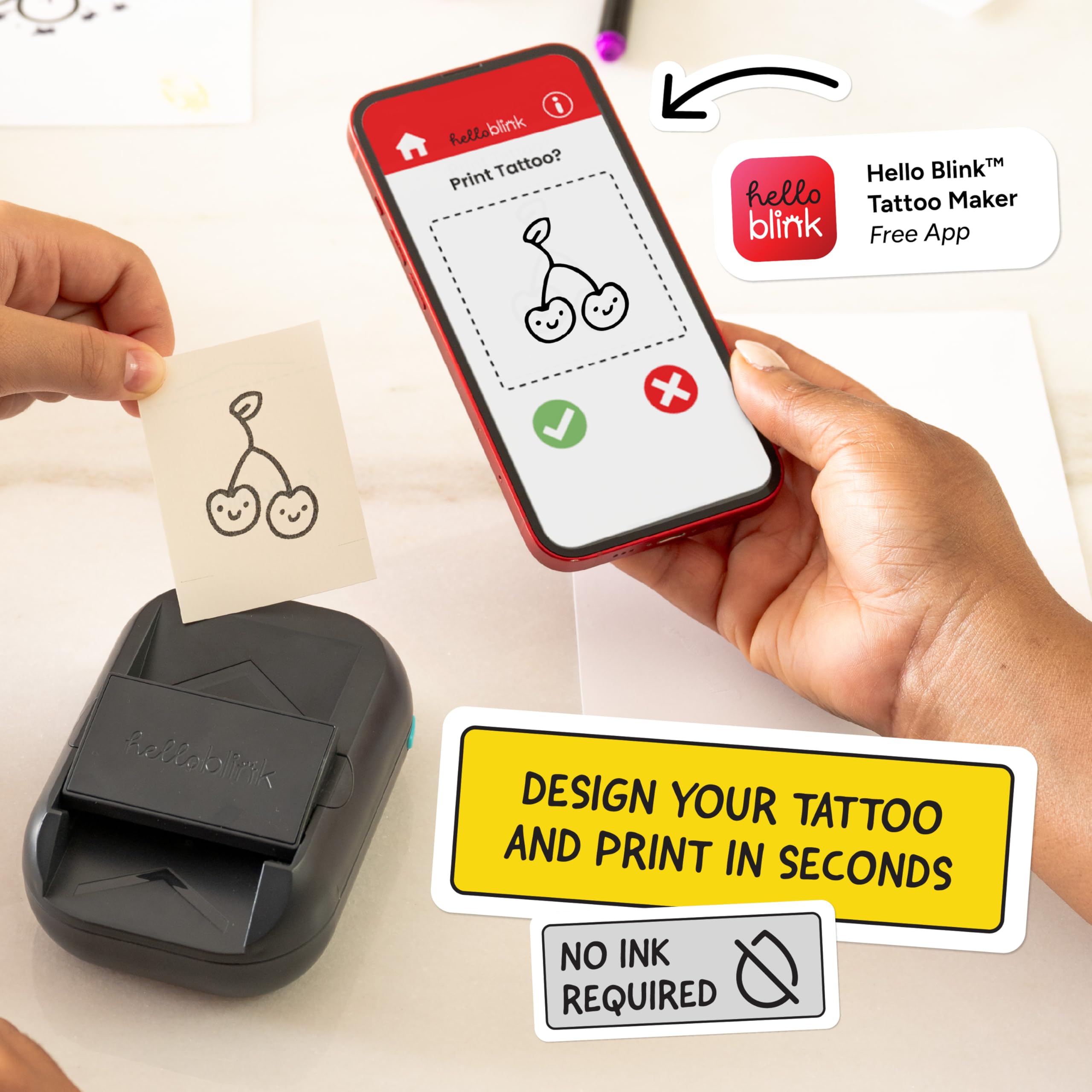 CEACO Hello Blink markers and tattoo paper laid out for easy coloring and creativity