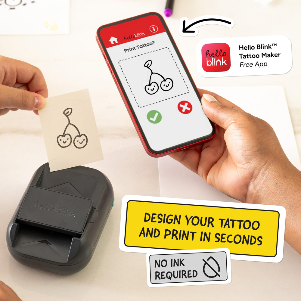 CEACO Hello Blink markers and tattoo paper laid out for easy coloring and creativity